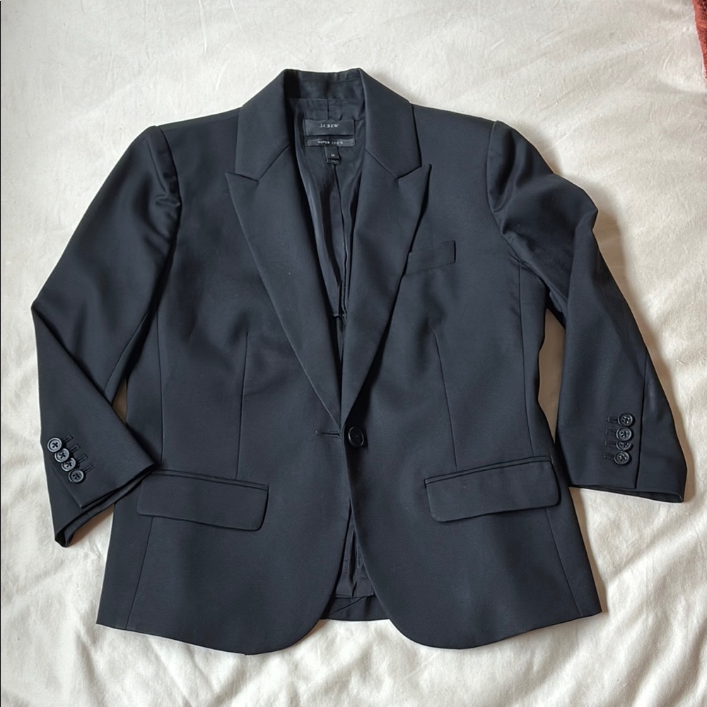 J Crew Black Blazer with Notched Lapels and Structured Shoulders